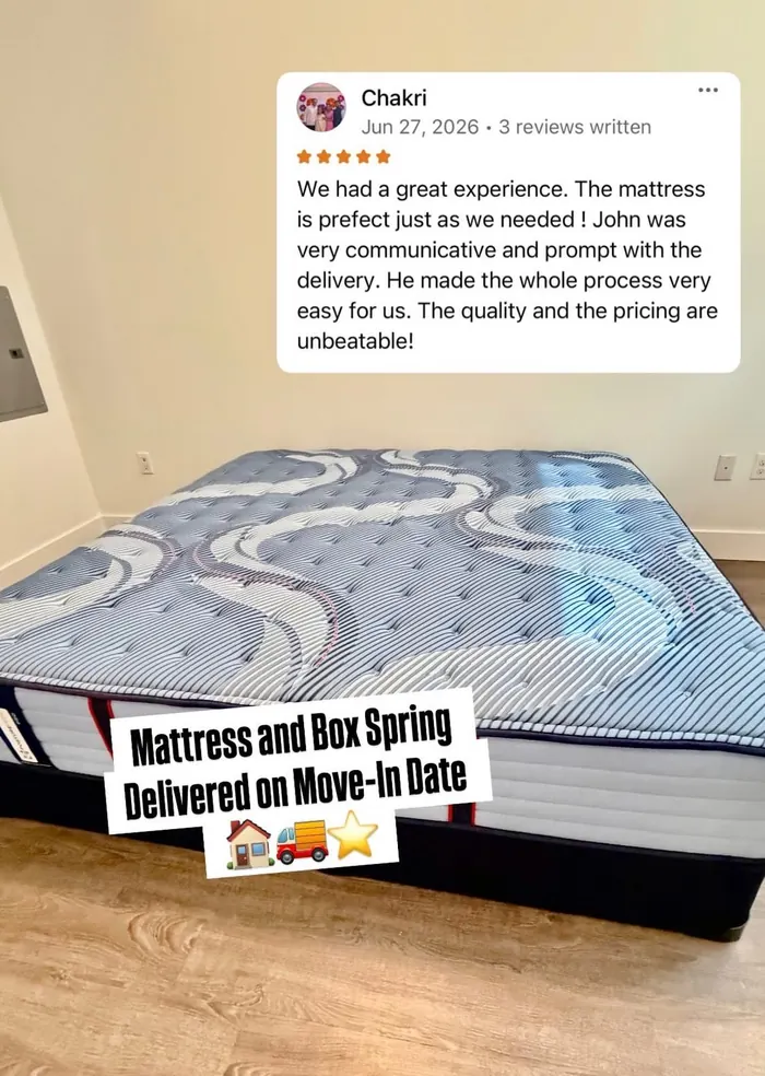 Chakri's Sealy Pro + box spring delivered and set up at home, posted to the John's Mattresses Instagram with Chakri's review