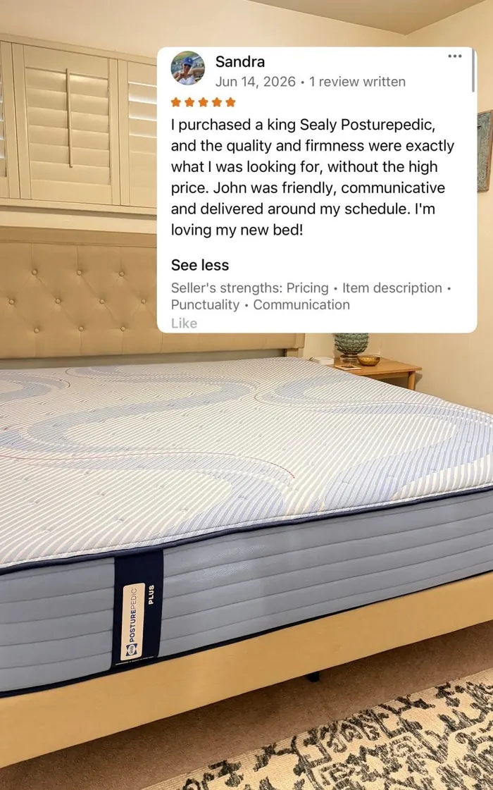 Sandra's Sealy Posturepedic Plus delivered and set up at home, posted to the John's Mattresses Instagram with Sandra's review