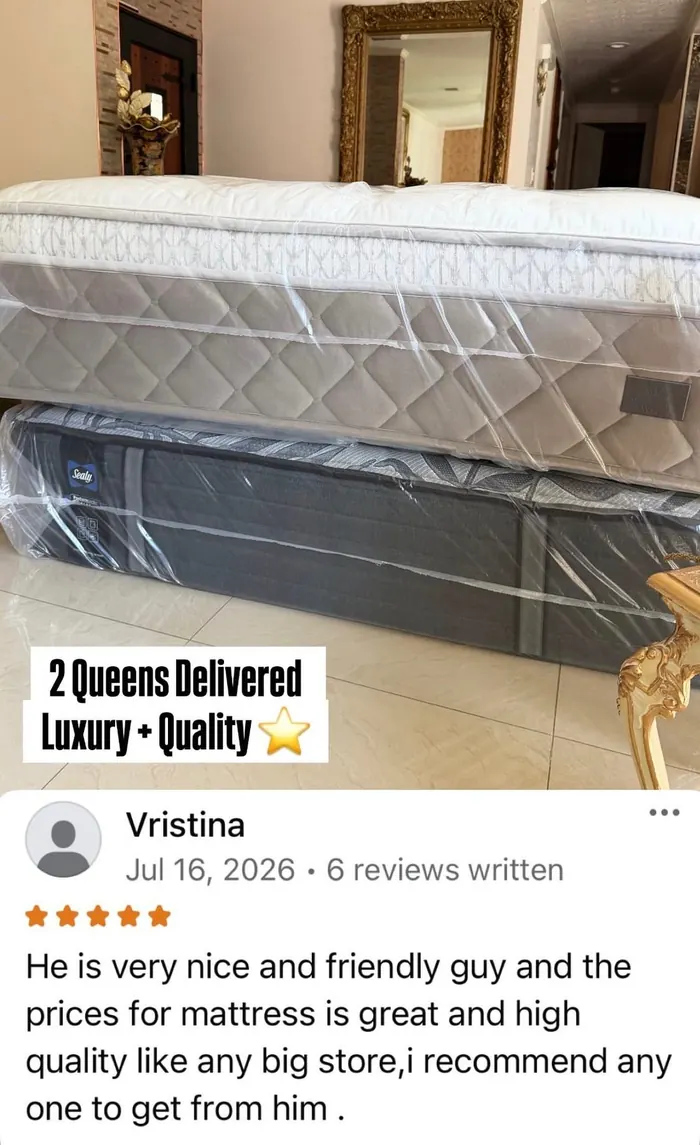 Vristina's Two Queens, Sealy delivered and set up at home, posted to the John's Mattresses Instagram with Vristina's review